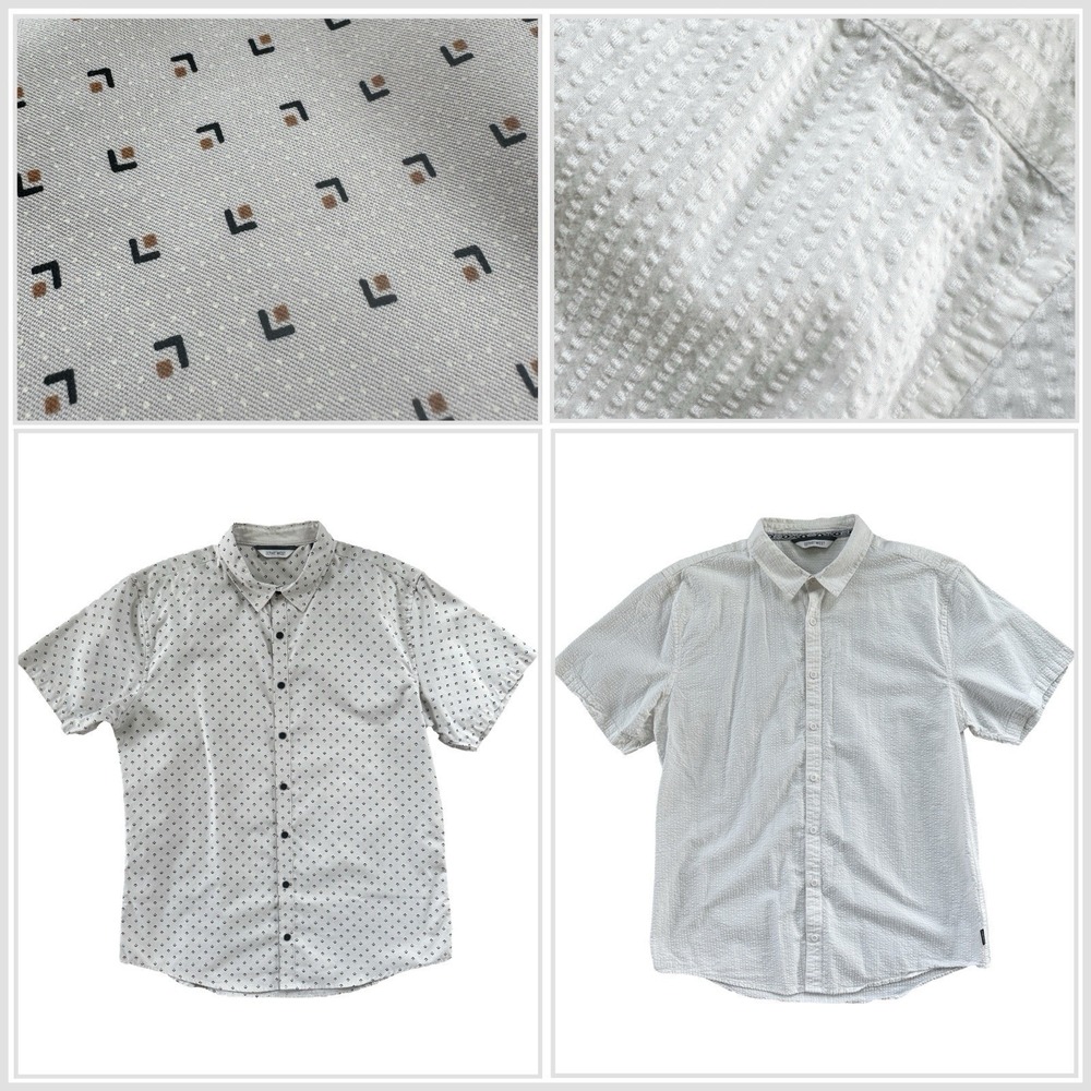 Lot of 2 Departwest Men XL Short Sleeve Button Up Shirts Cotton White Seersucker